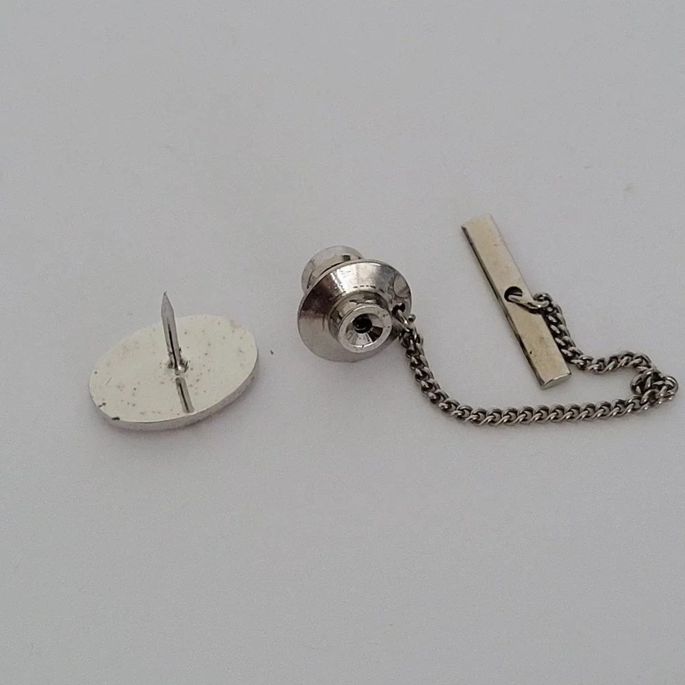 Yves Saint Laurent YSL Vintage Tie Tack Silver Gold Tone Black Monogram Logo Pin